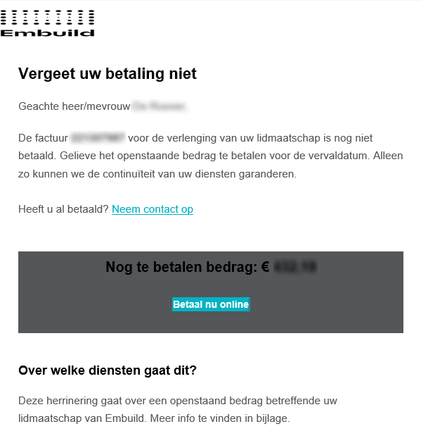 Phishingmail in naam van Embuild